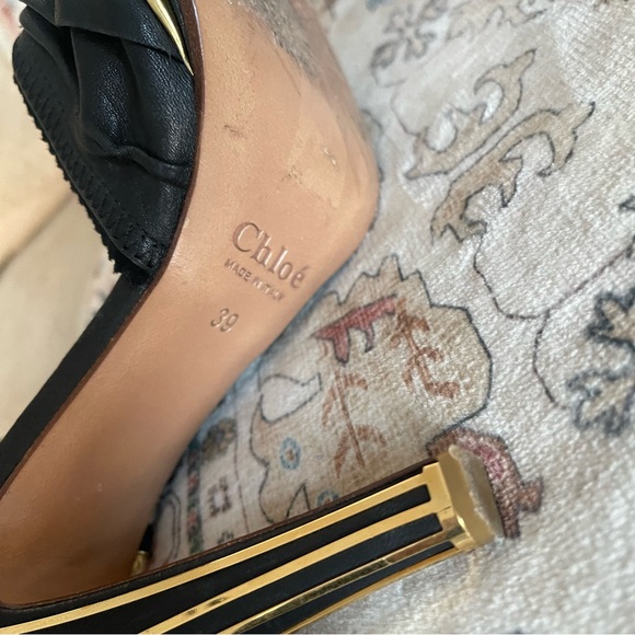 Chloe Black and Gold Heels With Cage Ankle Strap - Picture 6 of 11